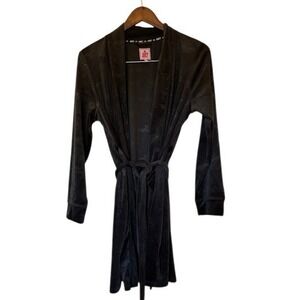 Juicy Couture Black Embossed Logo Wrap Robe Small Women's Pocket Lounge